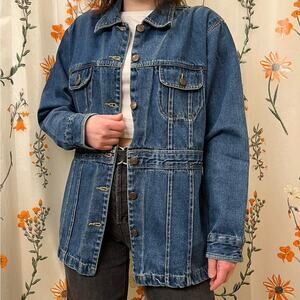 Caribbean Joe Longer denim jeans jacket size Small jean coat 100% cotton